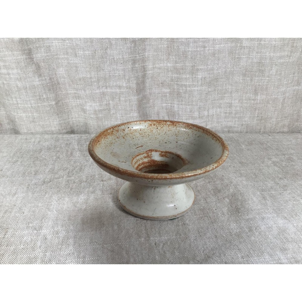 Vintage Studio Pottery Candlestick Holder, Speckled Beige Stoneware